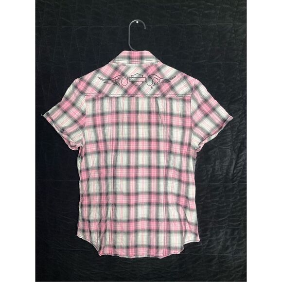 Harley Davidson size Medium pink plaid button top - Picture 8 of 12